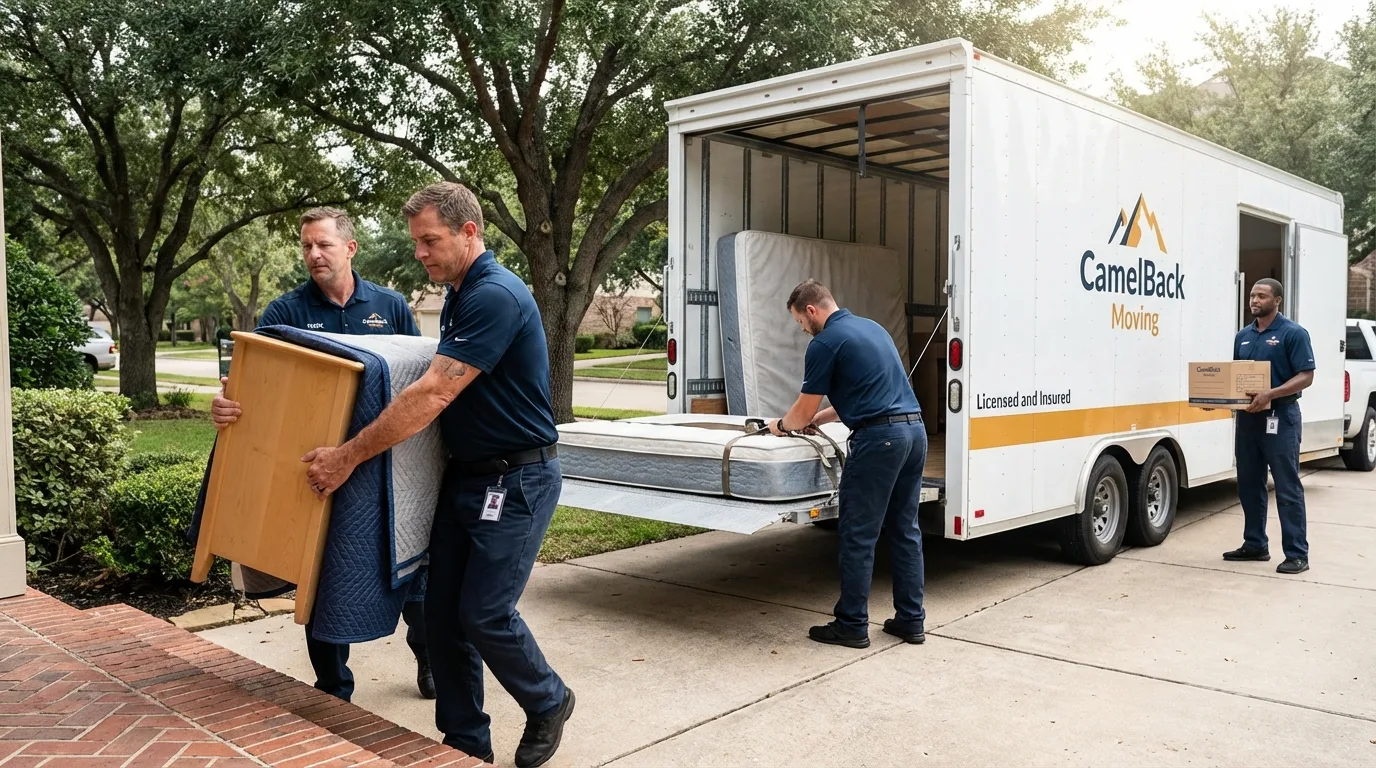 Crew loading residential truck for cross-state move from Eudora, KS