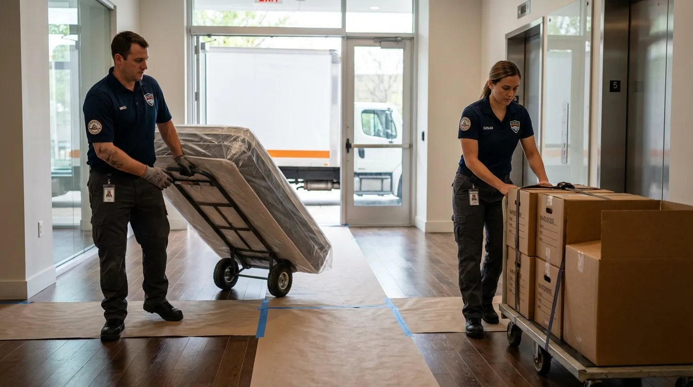 Professional apartment movers loading elevator in Eudora, KS
